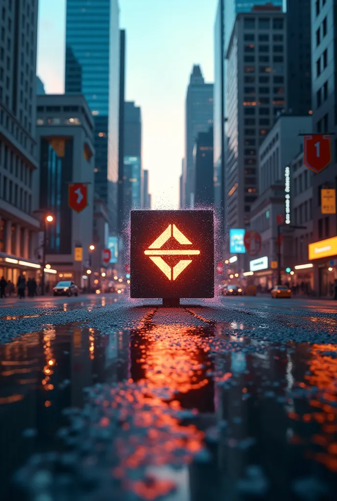 (Close-up of a Image manipulation with a logo in a busy city