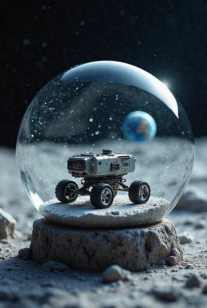 Snow globe outside the lunar rover