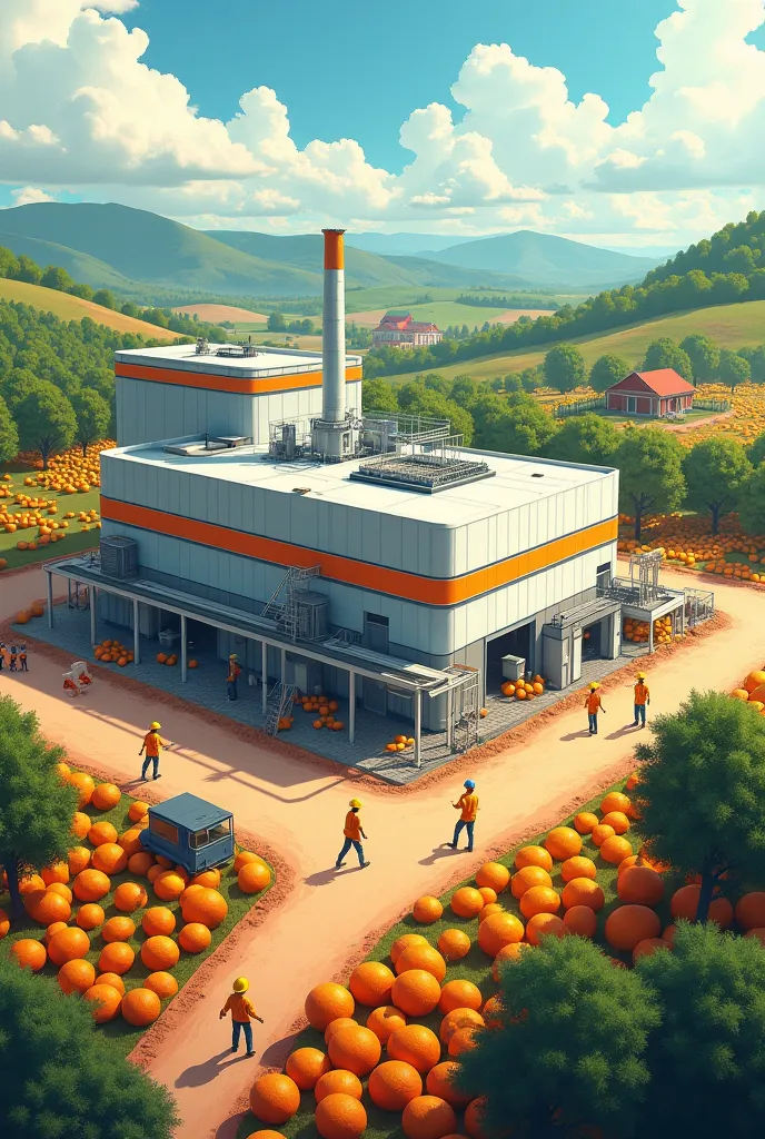 Help me generate a set of graphic illustrations about helping the countryside develop the product navel orange factory