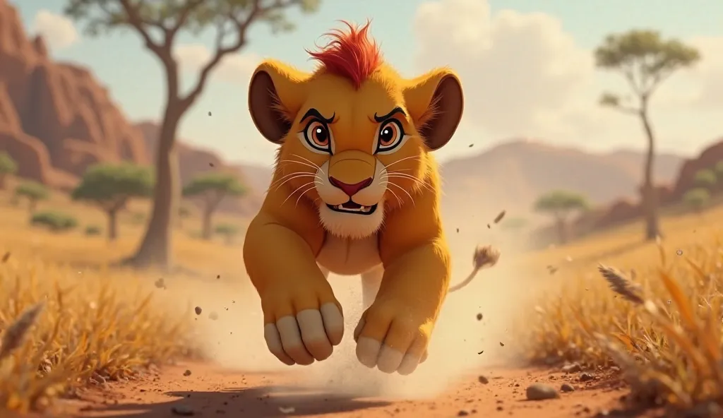 cub mufasa run aggressively towards the front 