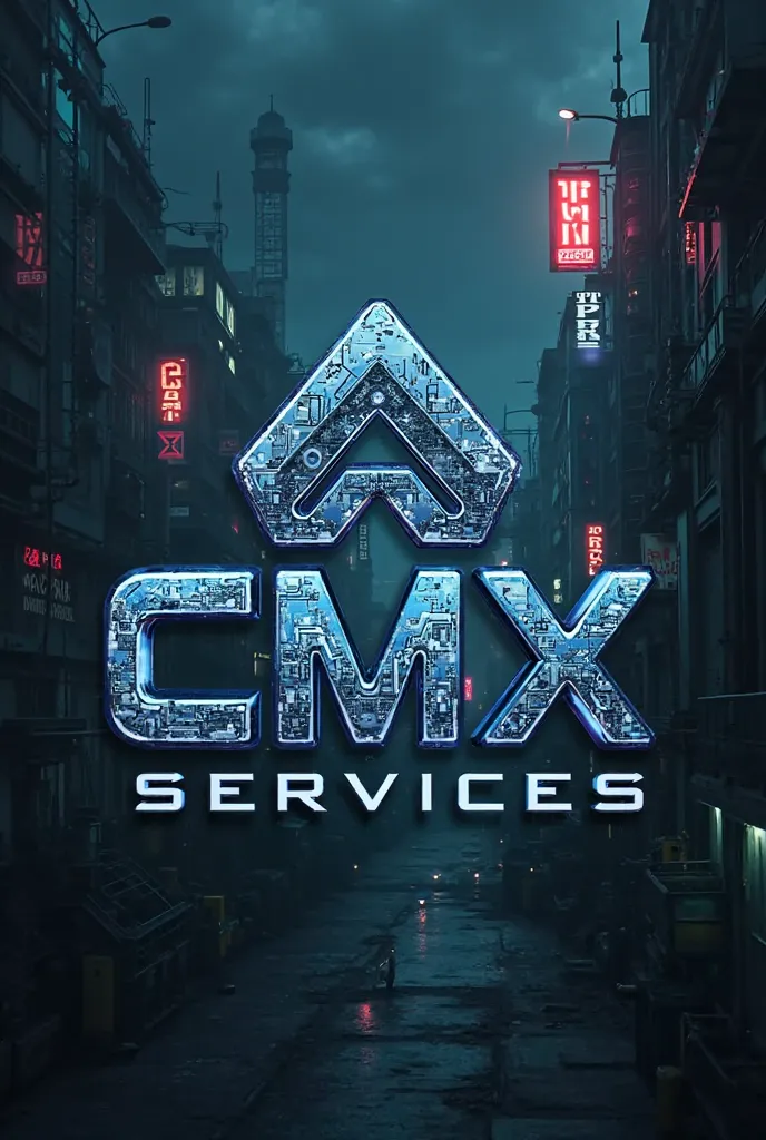 Logo for my IT service called CMX Services Romania in cyberpunk hardware software theme