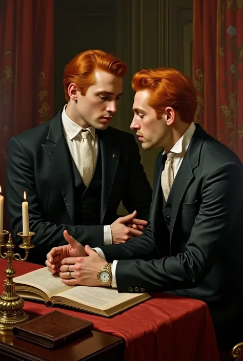 classical painting, Renaissance of red-haired and white Victorian men conspiring