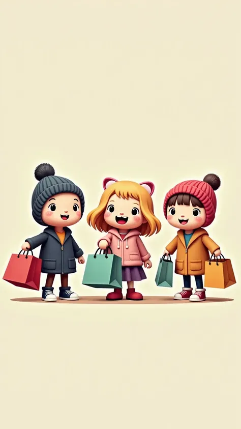 Characters based on the characters from Fun Mind 2 holding shopping bags