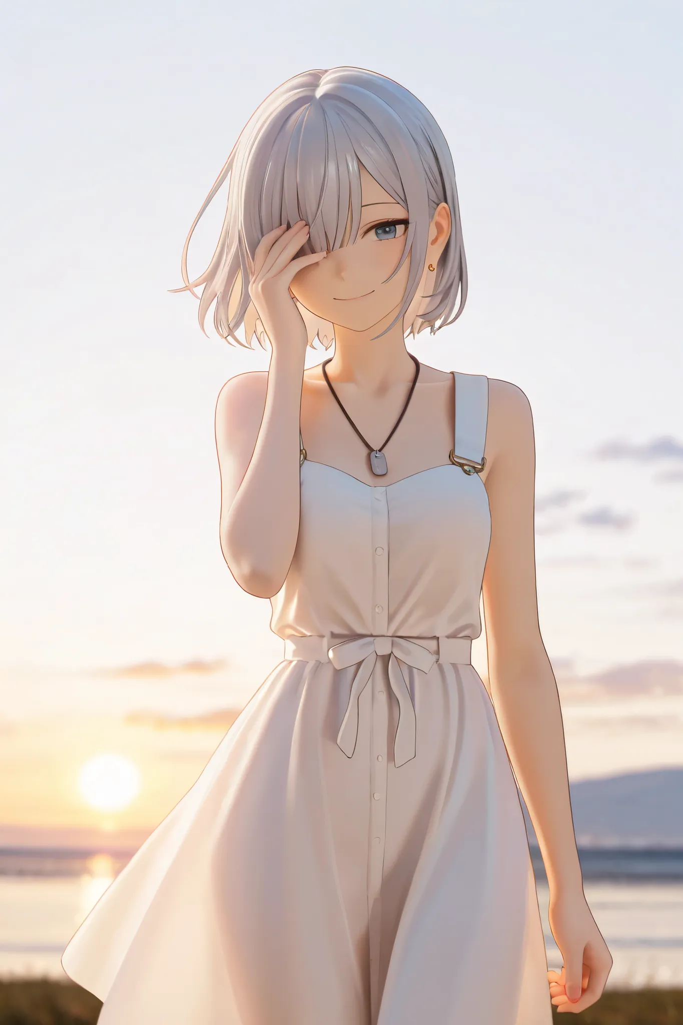 NSFW,masterpiece,Highest quality,High Resolution,very detailed, short girl, Silver Hair,short hair,One eye is covered by bangs