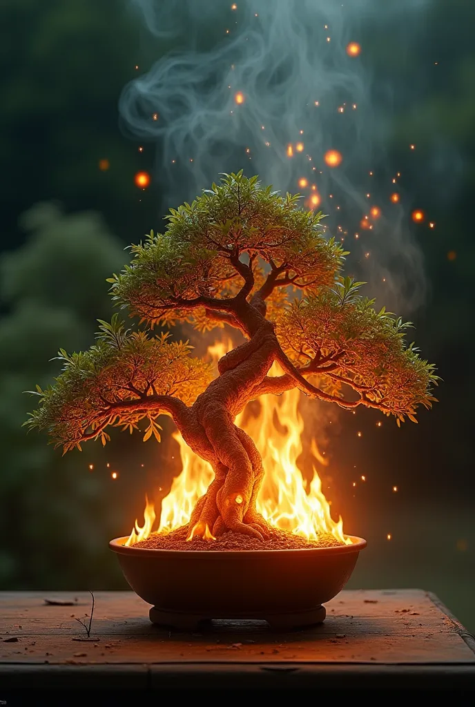 You can see a Bonsai that is burning