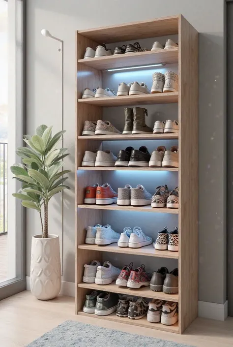 Create a shoe rack with deodorise and a uv light with some compartments