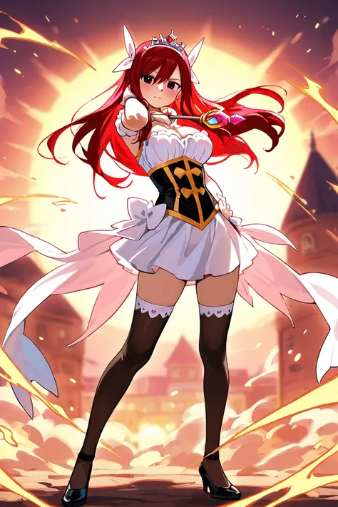 Create an image of Erza Scarlet from Fairy Tail cosplaying Mahou Shoujo, full body and only Erza should appear in the image