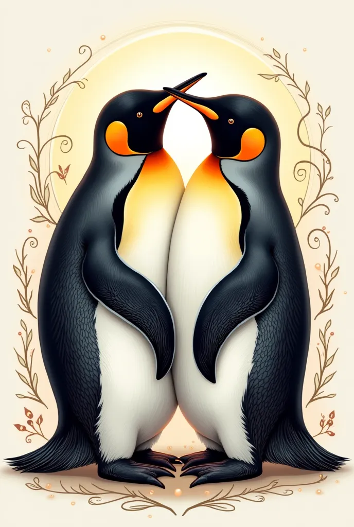 two penguins , cuddle, Love, Tattoo Style