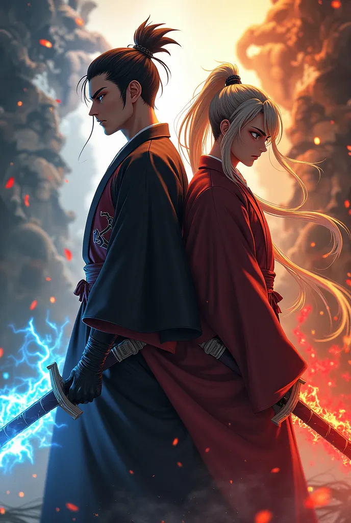 high definition wallpaper of rengoku kyojuro and zenitsu agatsuma back to back