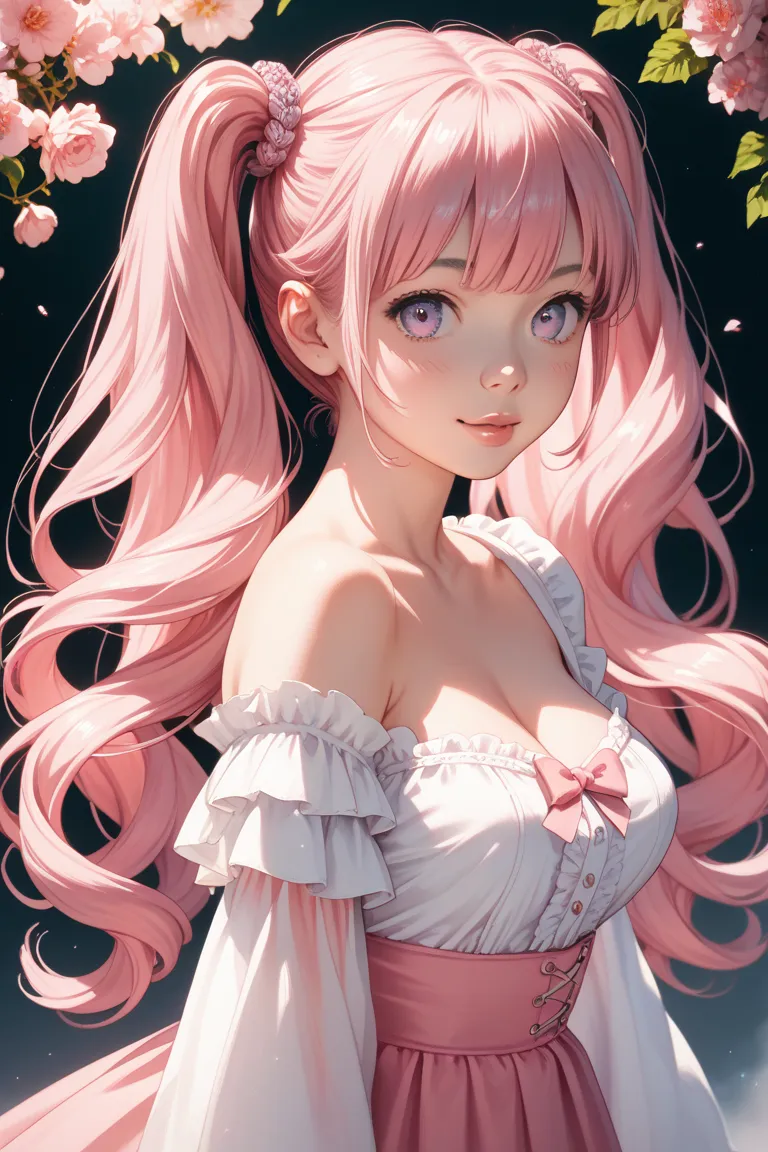 Pink boobs of a girl with twin tails