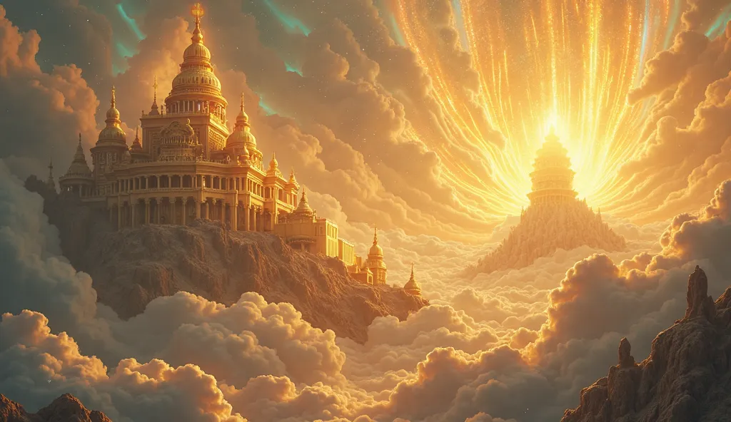 divine background, hyperdetailed, 8k, detailed divine celestial landscape, ornate golden palace, glowing energy beams, ethereal clouds, shimmering aurora borealis, intricate architectural details, photorealistic, 8K, HDR, ultra-detailed, vivid colors, phys...