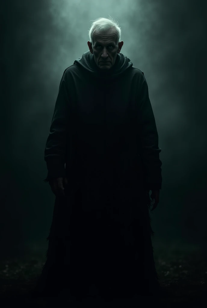 A shadowy figure of an old man** lurking in the darkness, representing his sinister intentions.  