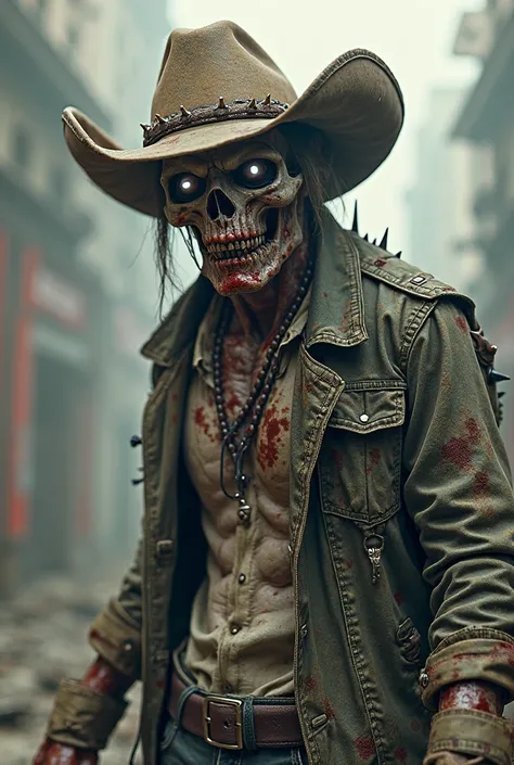 Jumbo zombie with cowboy hat. punk.  background