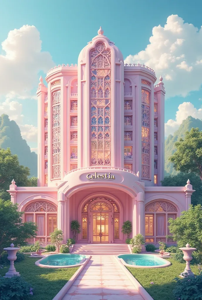 pink hospital with a name of Celestia Hospital