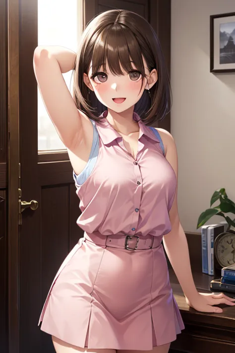 anegasaki nene, shiny brown short hair, beautiful brown eyes, smiling face, sparkling pupils, (fine grain), highly detailed eyes, highly detailed face, highly detailed eyes,, (masterpiece:1.2, best quality), ((only1 girl)), cowboy shot,cowboy shot,, 




(...