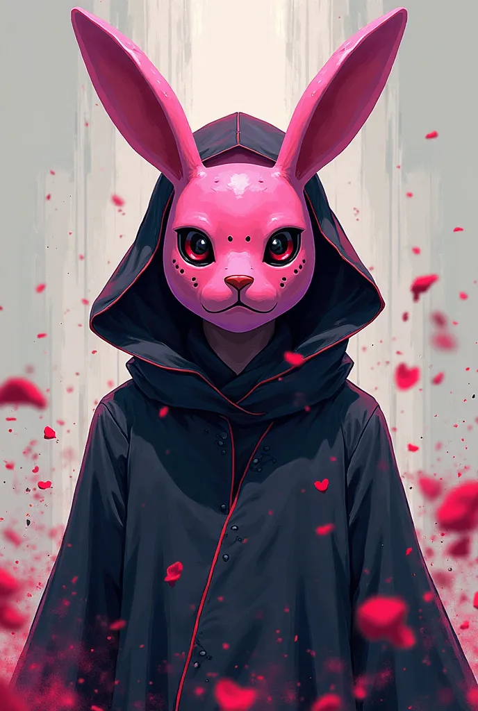 Character wearing the Akatsuki outfit wearing a pink rabbit head from Garena Free Fire 