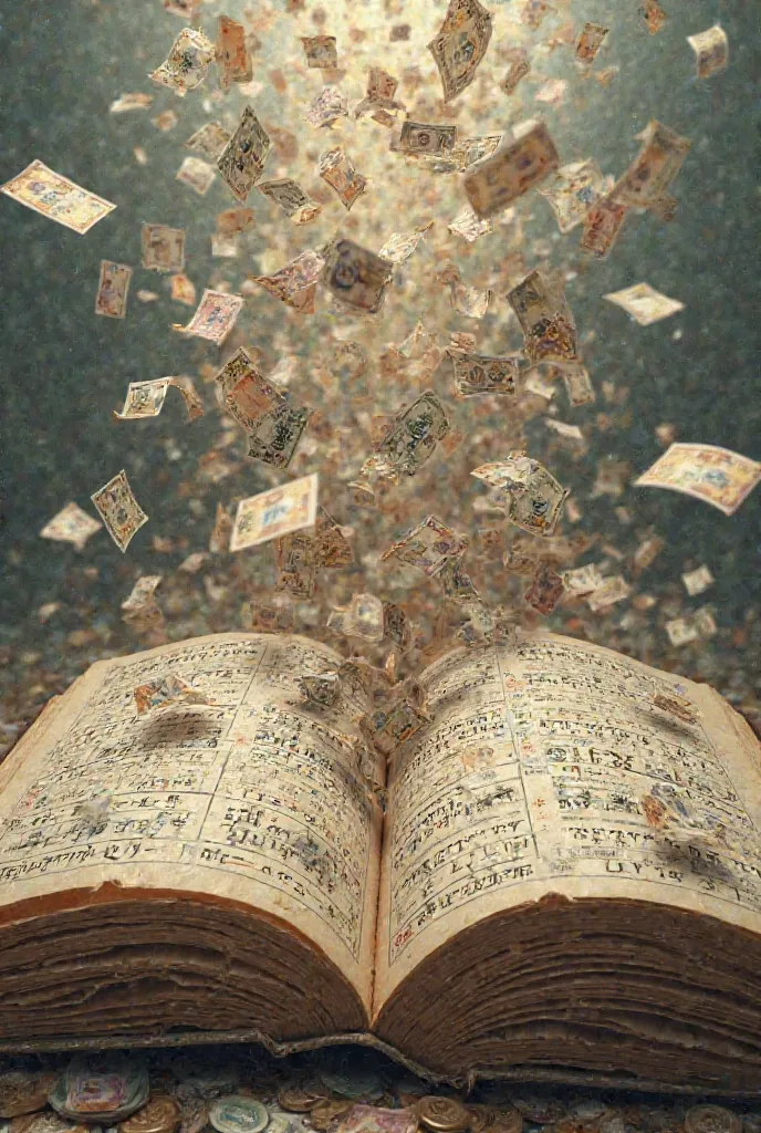 A background with rising money is a map book with different words, languages and science