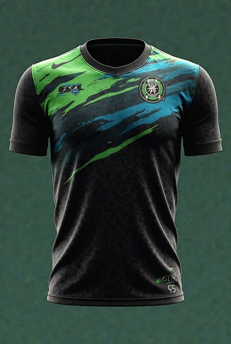 Create an interclass jersey for Gang 61 with black color and green and blue details and with the small name of the team that is Inter de Limão 