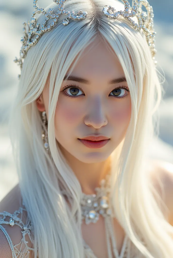 Focusing on very sexy ultra HD 8k milky white long legs、a very beautiful anime style goddess and showing her divine beauty anime style with crystal ornaments on a very beautiful face。