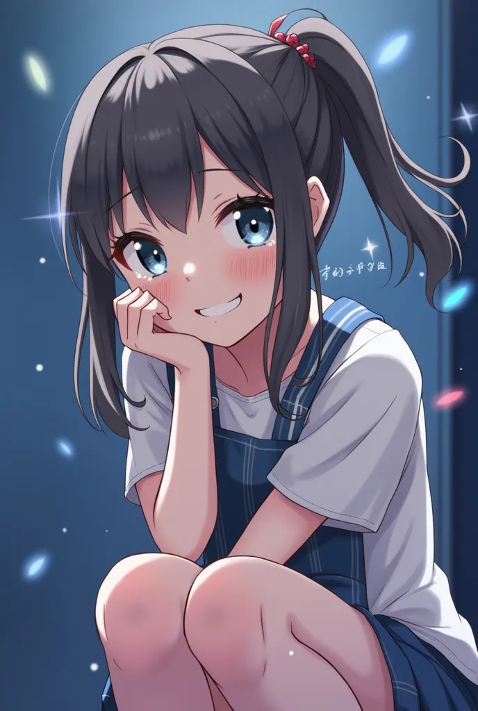 1 girl,  Hair,  black hair, looks at one woman, High Resolution, shortcut from elbow to hand, big breasts,  happy/joy, smiles,  sparkling eyes, happy tears, cinematic light effects,  lens flare, glitter effect, background blur, anime,  illustration, 日本の il...