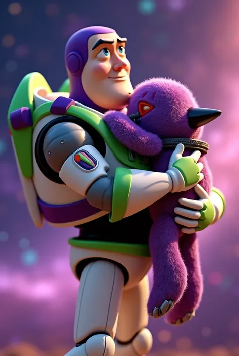 Image of Buzz Lightyear hugging a bottomless plush Zurg 