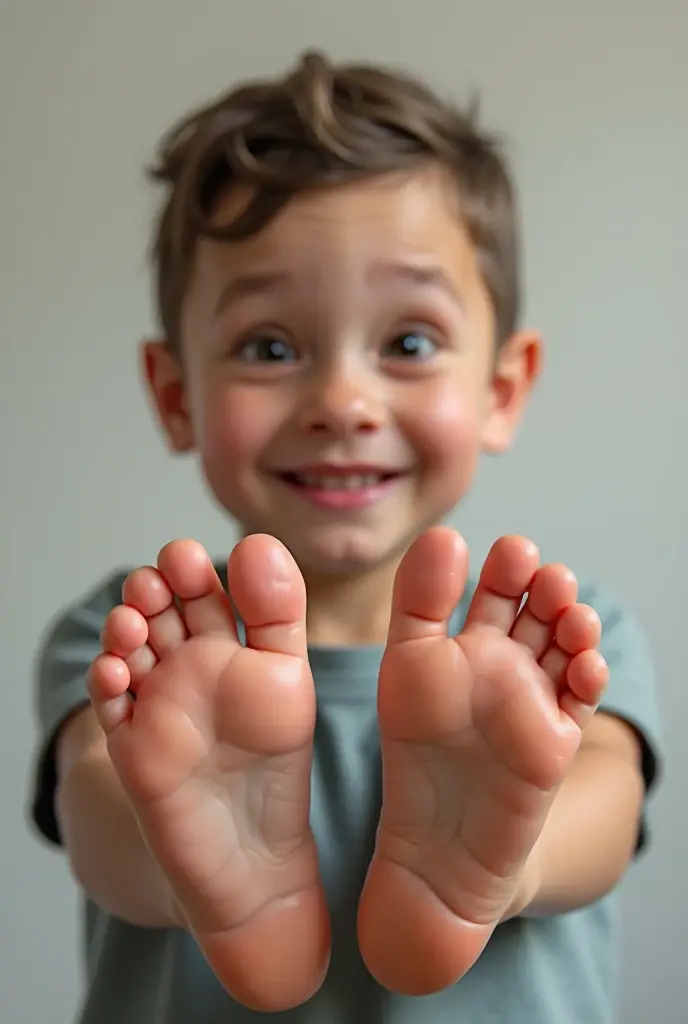 Boy feet scrunching his sweaty soles sitting on chair