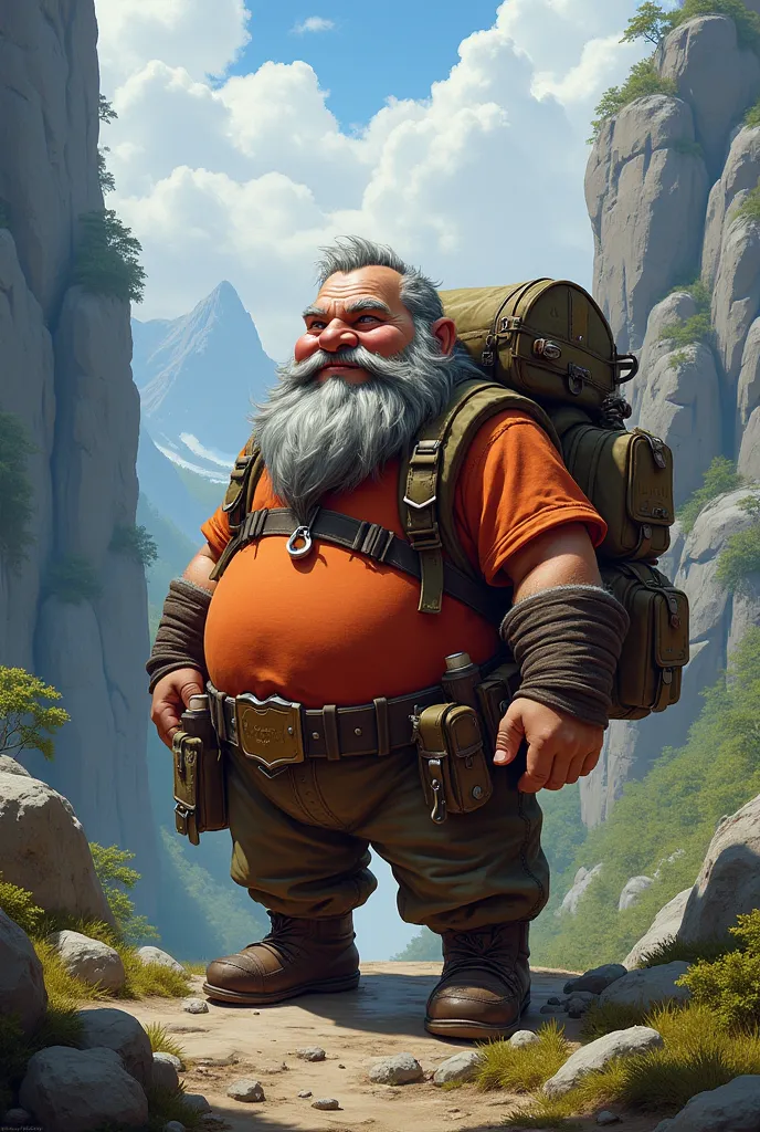 dwarf, with a beer belly , Backpack , gray