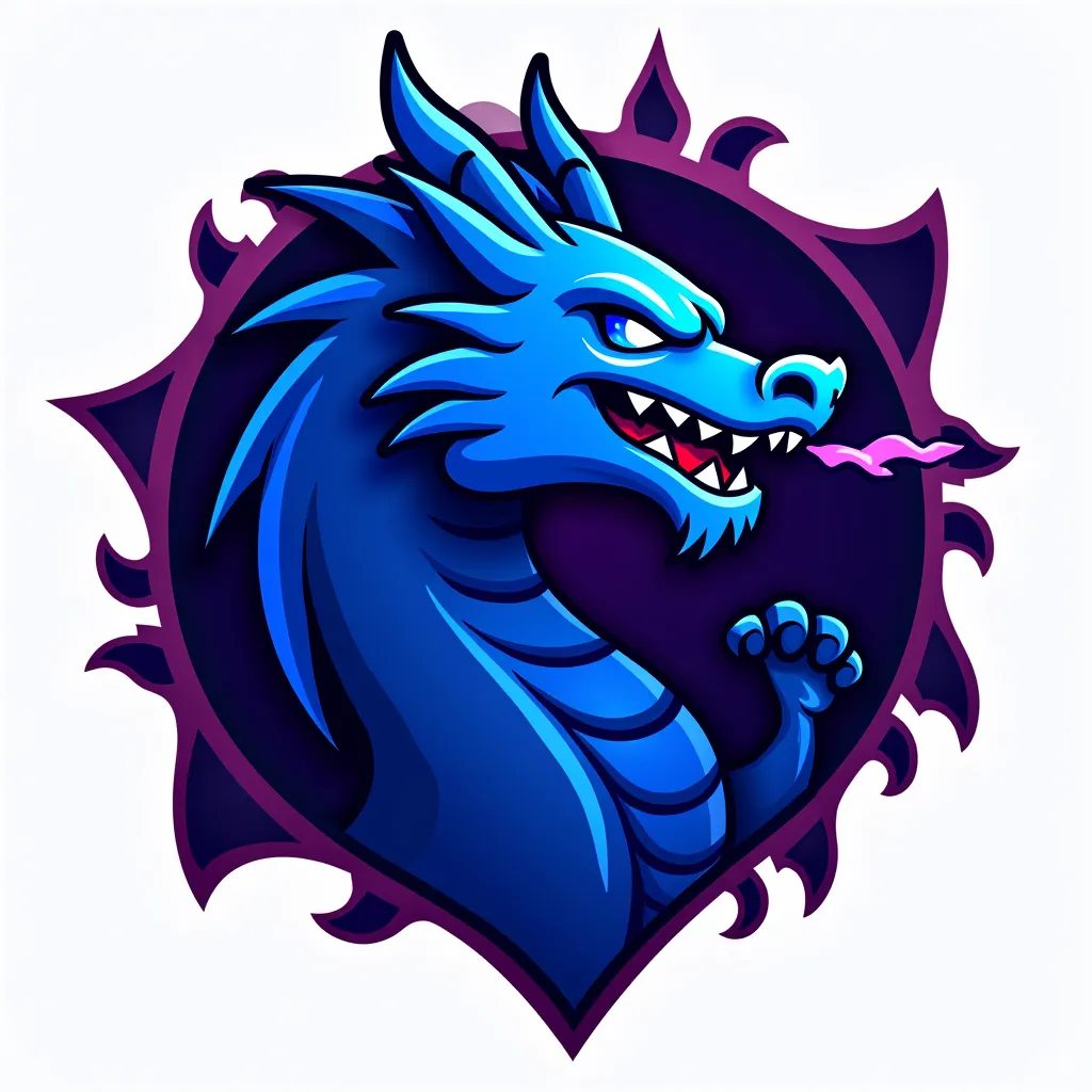 Make a logo for my soccer team called Dragons, faça o dragão com detalhes em blue escuro e blue meio claro, Make his eyes blue, Do it over the name of the team spitting fire half purple, make the name "NANO STUDIO"  With some details of cracks and so on to...