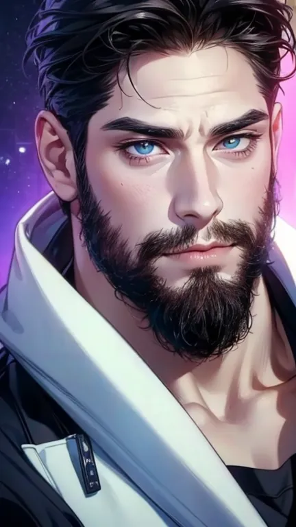 (  idiot,4K,8k,   highres,  masterpiece:1.2),  ultra-detailed,(Realistic,photoRealistic,photo-Realistic:1.37),36-year-old man,3 day beard,cute anime ,Portraits,strong,masculine,   dark hair,sharp jaw,      mesmerizing eyes      ,   perfectly combed hair,  ...