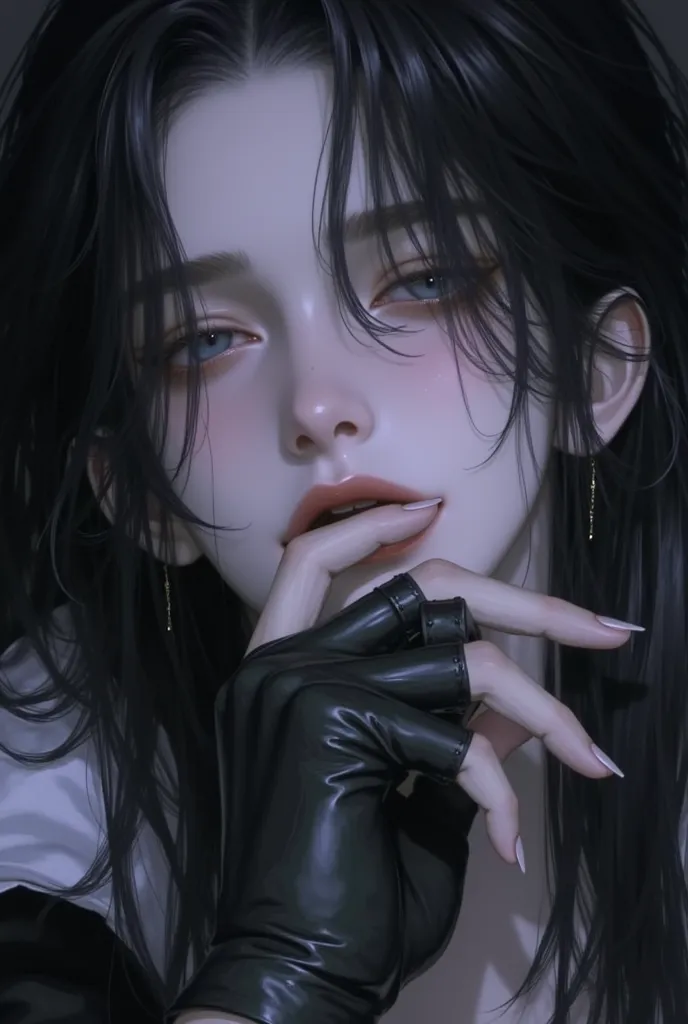  The Beautiful Darkness of One Person in the Tattered Anime Has Fallen Bad Slytherin full body Boy、 midnight、dark illustrations、20 years old、 black hair, blue eyes, Japan-Korea half、Smoothly drawn、Softly drawn、Black long hair、 handsome and arranged hair 、C...