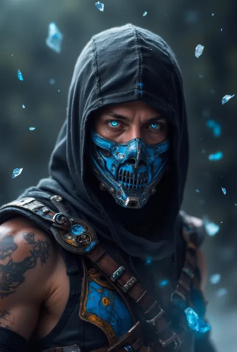 (best quality, 128k,highres,masterpiece:1.2),ultra-detailed,(realistic,photorealistic,photo-realistic:1.37), ((masterpiece)) ((photography)) ((Highest quality)) Close-up portrait of a post-apocalyptic Sub-Zero from Mortal Kombat, ultra-detailed and hyper-r...