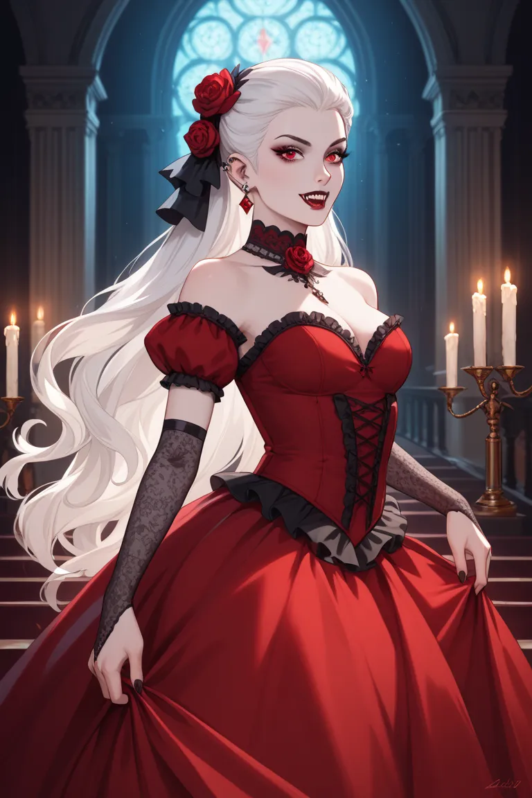  White-haired girl , 1,50m, Red Eyes and Vampire Fangs