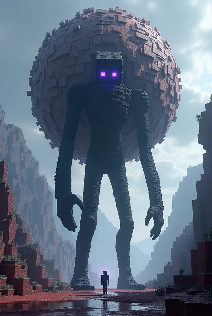 Minecraft's Enderman carrying a world on his back for an in-game construction