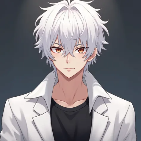 Anime pictures , 4K,person,Age 30,  White hair,Wear a white jacket, Black inner shirt,,handsome face,Rise of the Mafia,