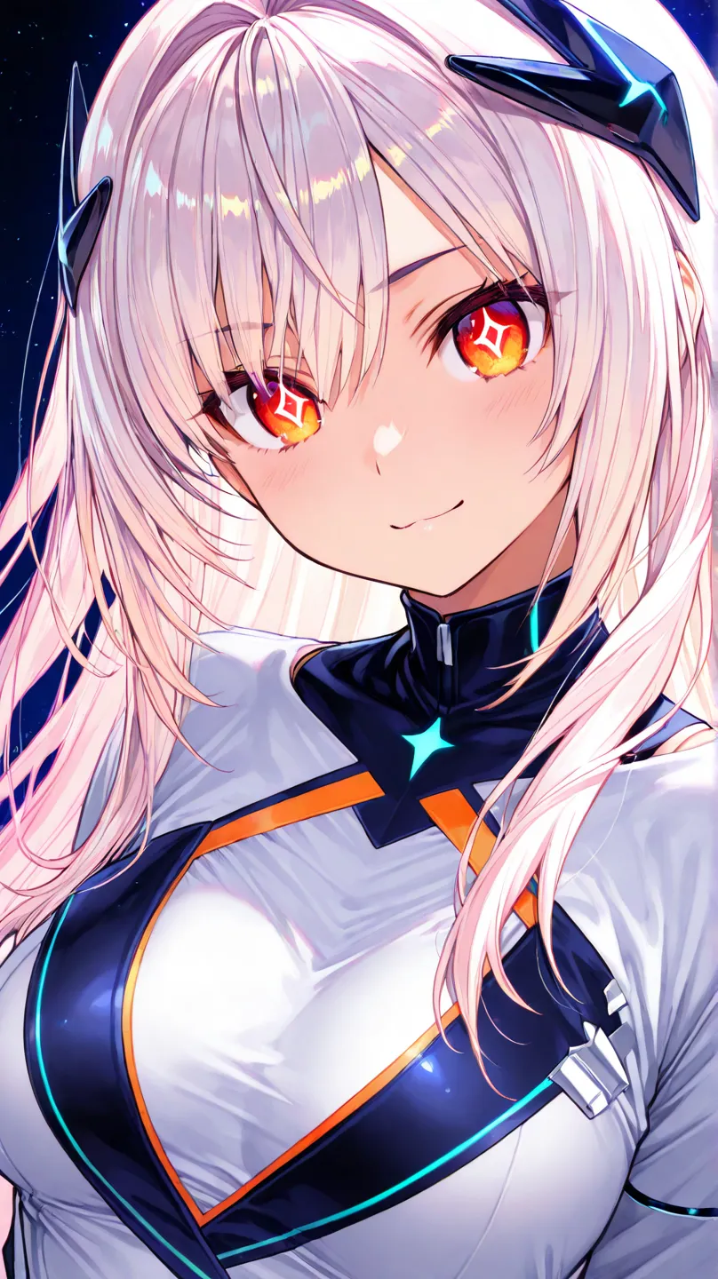 Anime character illustration, ultra-detailed digital art designed for mobile wallpaper. A charismatic heroine with long, flowing pastel hair and large, expressive eyes, wearing a sleek futuristic outfit with intricate, modern and traditional accents. Rende...