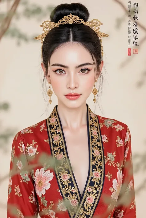 (masterpiece), Chinese brush painting, breathtaking ancient woman, (priest dress), (elegant full body pose), (frontal view), highlighted intricate details, vibrant ink strokes, harmonious color palette, showcasing grace and beauty, winning award quality, (...