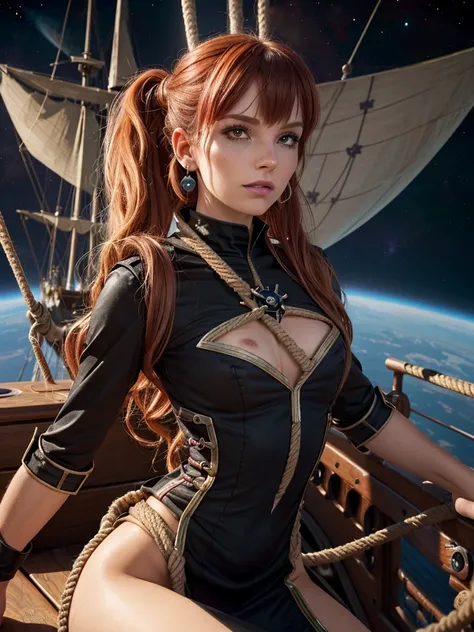 (rope fashion, space pirate, pirate ship pet, mischievous pet:1.4), futuristic earrings, kiper, real skin, segolily nose, (narrow face:1.1), slender face, lupine, tribe of ephraim, irish genes, dark hazel eyes, scottish nose, lioness fox, cybercat, (high f...