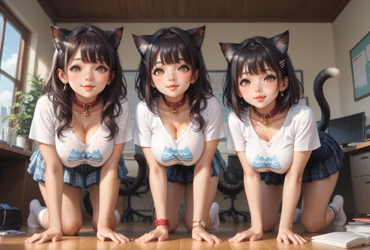  score_9,  score_8_up ,  score_7_up ,  source_ANIME BREAK ，nsfw， uncensored， Low， body type，(2 beautiful women turn into lions:1.2),  beautiful brown eyes, (Cute Hair:1.2). (Cat ears:1.2), ( fluffy cat tail :1.3), (Cat Nose:1.2), , (both women have big bre...