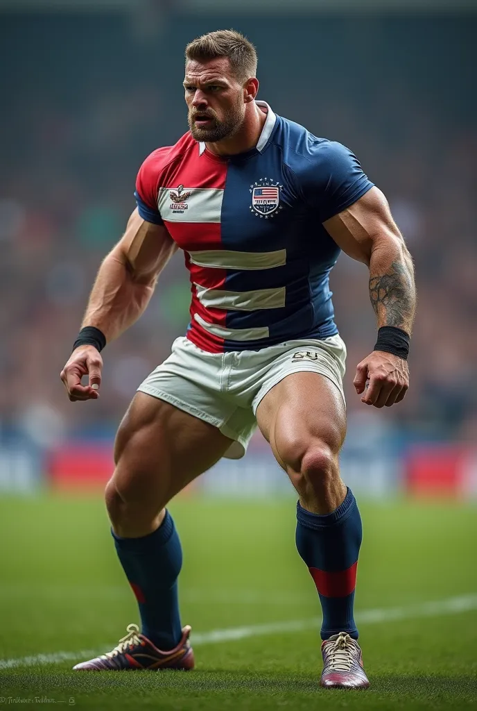 RUGBY PLAYER IN FULL FROM HEAD TO HOE USA SHIRT