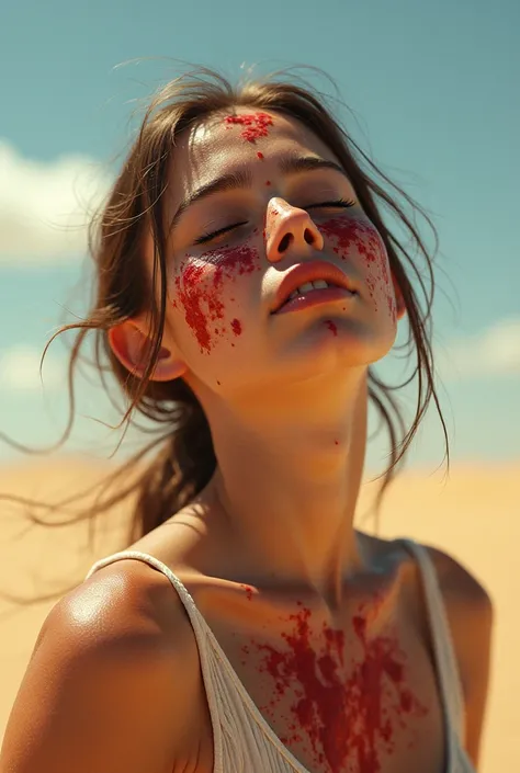 A girl burns her face in the sun 