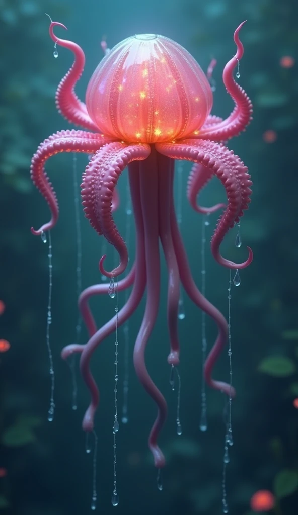 create , creative,  abstraction, is a flying creature that combines the shape of a lily flower and an octopus, a realistic flying creature,  ,  flower-like , and the jellyfish dome   .  the petals are elongated ,  of bright colors  \ , inner glow  . has fa...