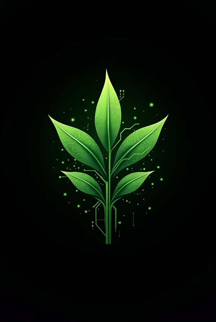 create a logo with a black background and a green plant born with its technological interior lines for a company that carries out agricultural work but with the help of technology