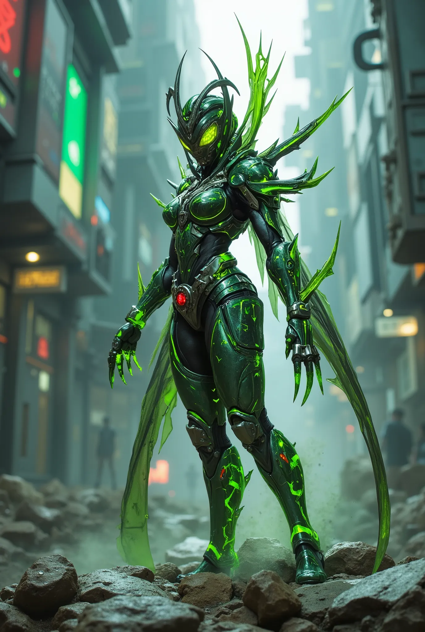  female Kamen Rider, Equipped with praying mantis abilities, Beautiful design,Transformation pose, I'm wearing a transformation device belt on my lower back