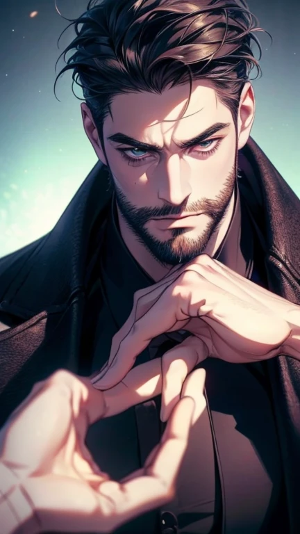 (  idiot,4K,8k,   highres,  masterpiece:1.2),  ultra-detailed,(Realistic,photoRealistic,photo-Realistic:1.37),36-year-old man,3 day beard,cute anime ,Portraits,strong,masculine,   dark hair,sharp jaw,      mesmerizing eyes      ,   perfectly combed hair,  ...