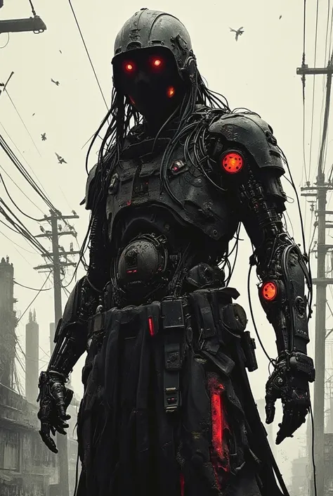 masterpiece, best quality, amazing quality, very aesthetic, absurdres, newest, gritty_manga_sketch, cyberpunk_dystopia, transhuman, cyborg_warrior, close-up, more_machine_than_human, exposed_cables, mechanical_limbs, dark_silhouette, atmospheric_lighting, ...