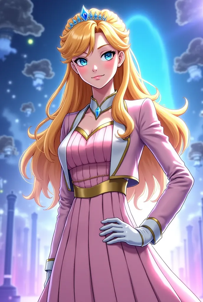 Digimon's anime-style cartoon image

"17-year-old aristocratic young woman with a refined and elegant appearance, His face transmits a bad vibe and he always looks over his shoulder. She has long blond hair with well-defined waves,  always perfectly groome...