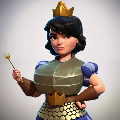 1girl, fit, huge_breasts,  short black hair, gold crown, clothes, drawing, armor, closed mouth, princess, short black hair, gold crown, sassy facial expression, well-defined jaw, breastplate, big armor boobs, modest, beautiful, princess, feminine, girl, sm...