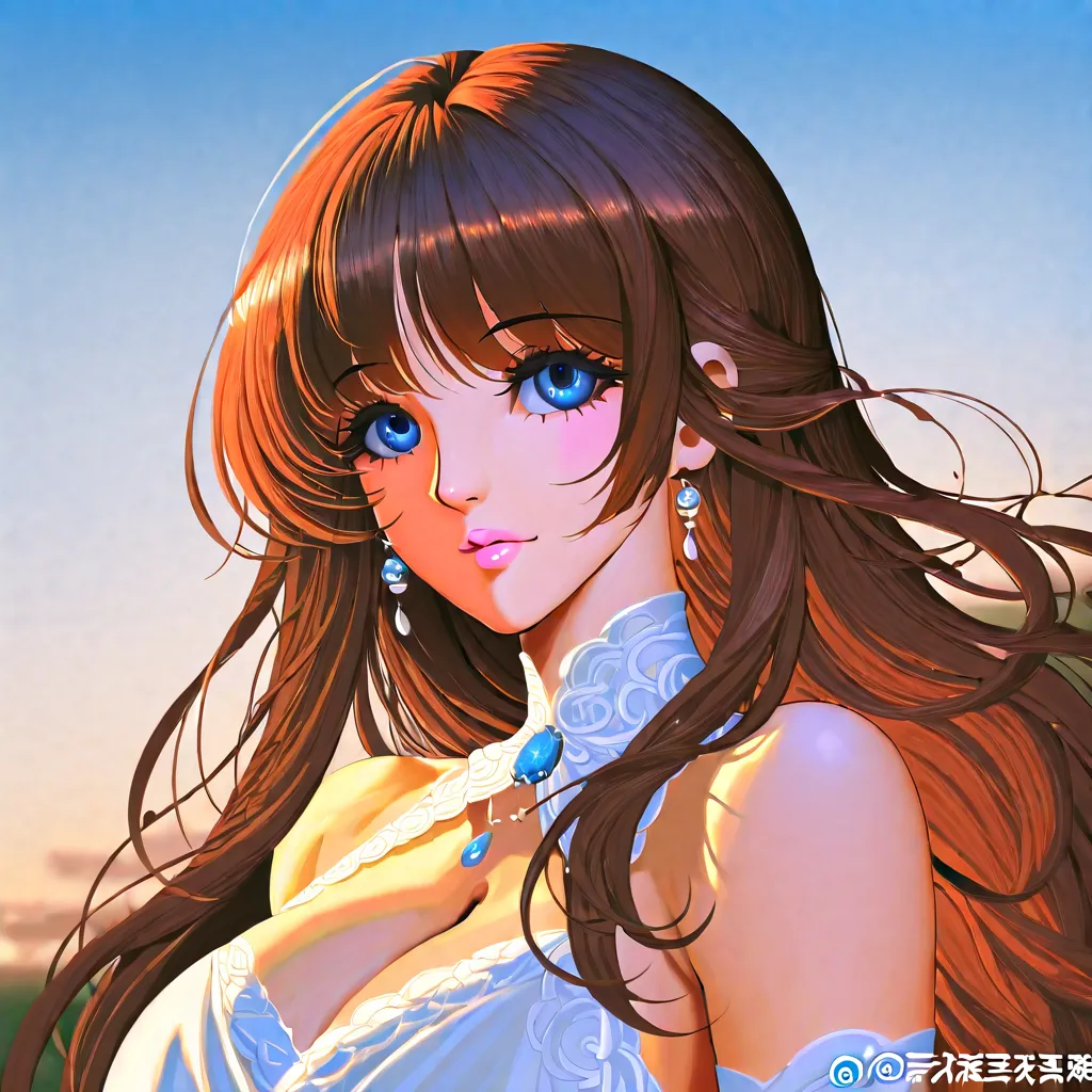 There was a woman in a white dress., artwork in the style of  Guaiz ,  Guaiz  on pixiv artstation,  Guaiz  on artstation pixiv,  Guaiz ,  fantasy art style ,  Guaiz  masterpiece,    ,  Beautiful character painting , Exquisite digital animation art, Brown H...