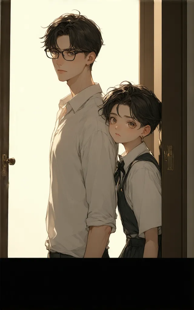 Let's take a look at:

a Korean webtoon poster that conveys the fierce emotions and tension of the two main characters with a wide camera angle that reveals the atmosphere around them — the first character is a young man with short dark brown hair, straigh...