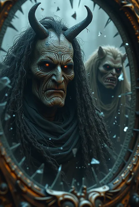 In the broken mirror, you can see different faces on the fragments of the mirror "the undead king,  black knight, shaman, Werwolf and the troll" 